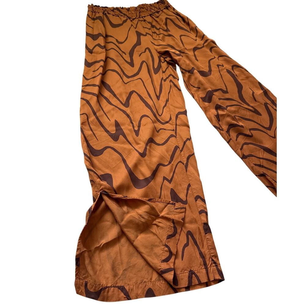 Anthropologie Split Hem Wide Leg Pull On Pants‎ in Abstract Brown Size Small - Picture 5 of 12